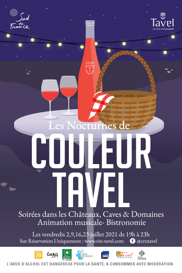 Affiche Couleur Tavel 2021 - Vendredis 2, 9, 16 et 23 juillet de 19h à 23h